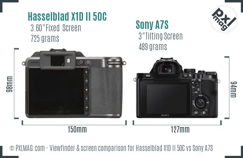 Hasselblad X1D II 50C vs Sony A7S Screen and Viewfinder comparison