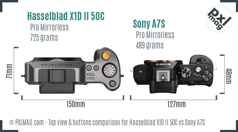 Hasselblad X1D II 50C vs Sony A7S top view buttons comparison