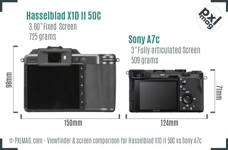 Hasselblad X1D II 50C vs Sony A7c Screen and Viewfinder comparison