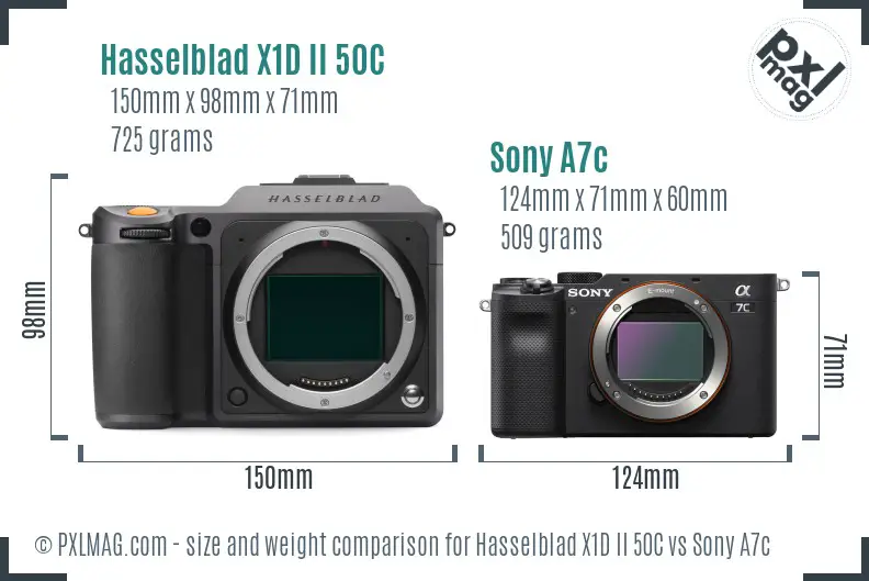 Hasselblad X1D II 50C vs Sony A7c size comparison