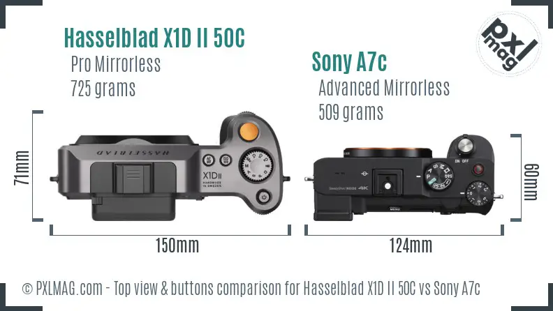 Hasselblad X1D II 50C vs Sony A7c top view buttons comparison