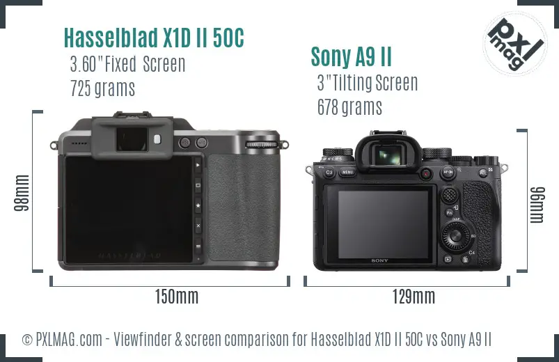 Hasselblad X1D II 50C vs Sony A9 II Screen and Viewfinder comparison