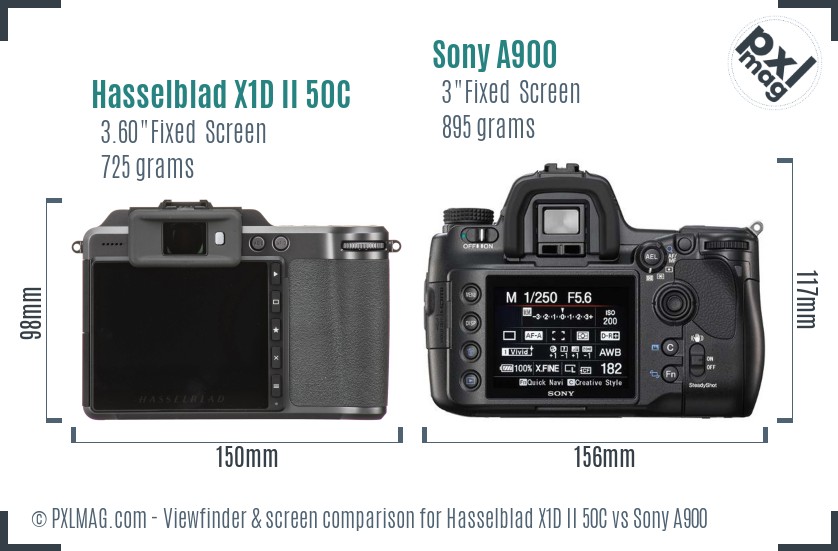 Hasselblad X1D II 50C vs Sony A900 Screen and Viewfinder comparison