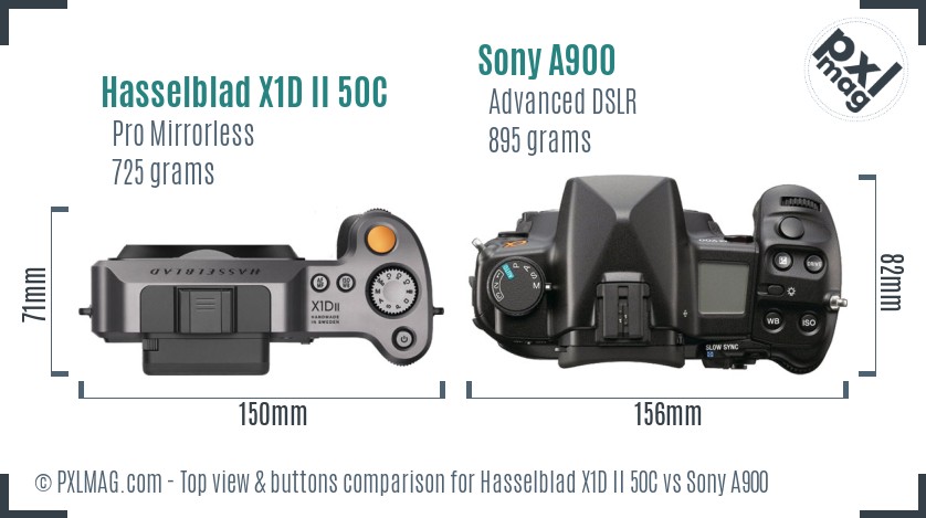 Hasselblad X1D II 50C vs Sony A900 top view buttons comparison