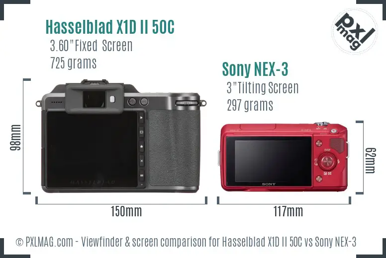 Hasselblad X1D II 50C vs Sony NEX-3 Screen and Viewfinder comparison