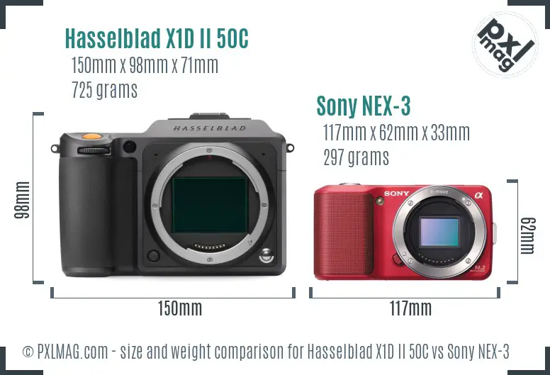 Hasselblad X1D II 50C vs Sony NEX-3 size comparison