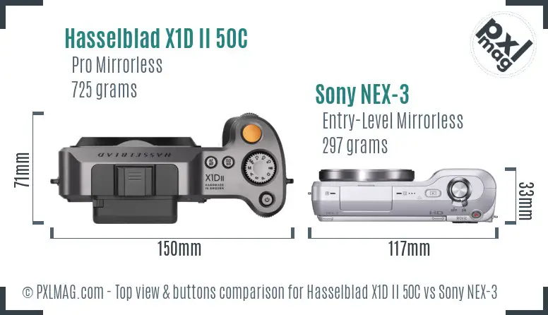 Hasselblad X1D II 50C vs Sony NEX-3 top view buttons comparison