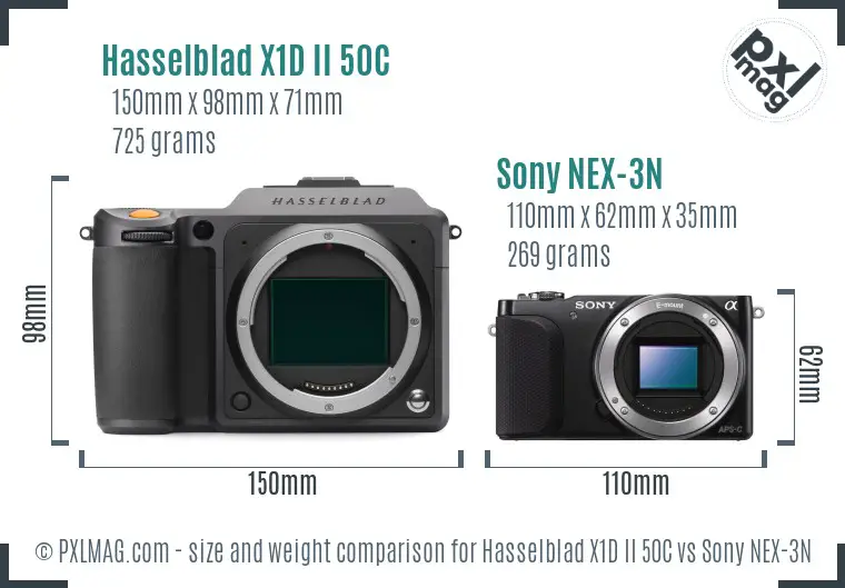 Hasselblad X1D II 50C vs Sony NEX-3N size comparison