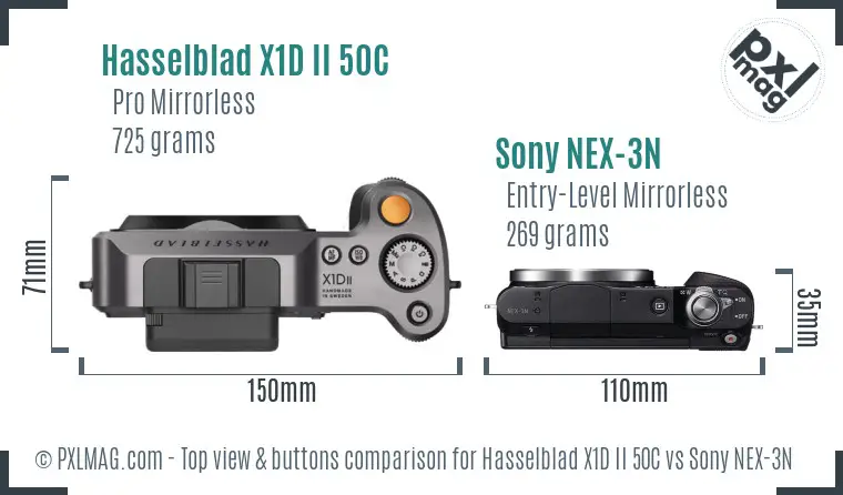 Hasselblad X1D II 50C vs Sony NEX-3N top view buttons comparison