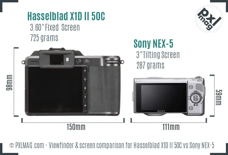 Hasselblad X1D II 50C vs Sony NEX-5 Screen and Viewfinder comparison