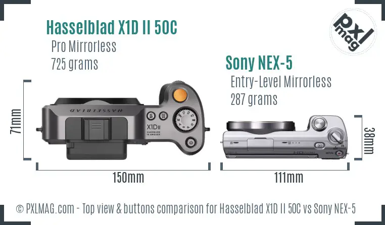 Hasselblad X1D II 50C vs Sony NEX-5 top view buttons comparison