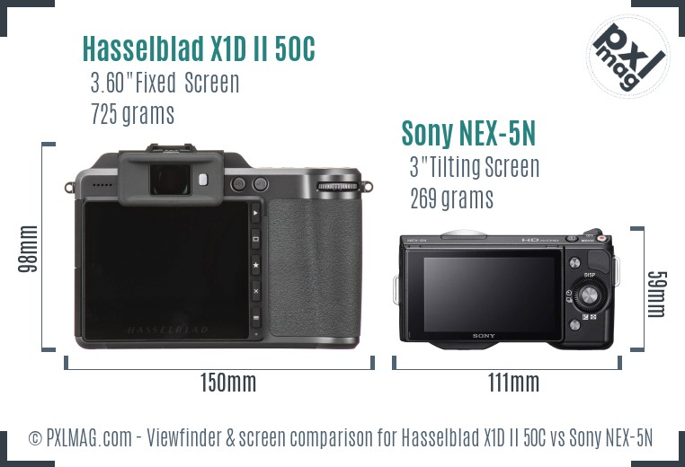 Hasselblad X1D II 50C vs Sony NEX-5N Screen and Viewfinder comparison