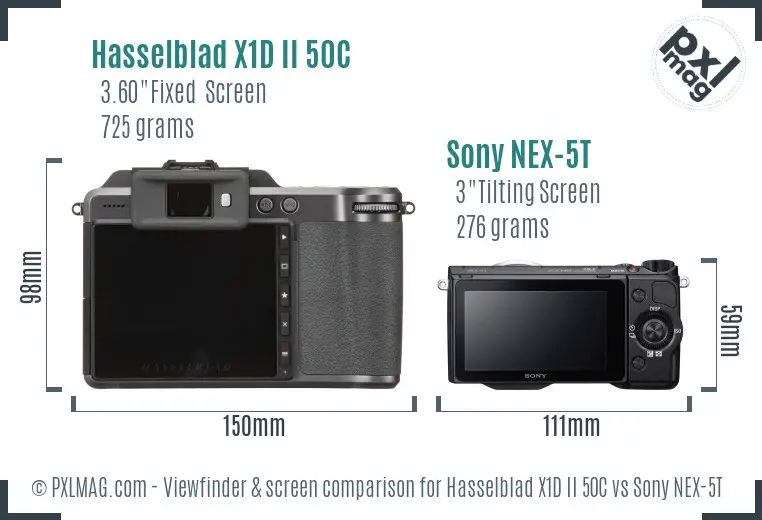 Hasselblad X1D II 50C vs Sony NEX-5T Screen and Viewfinder comparison