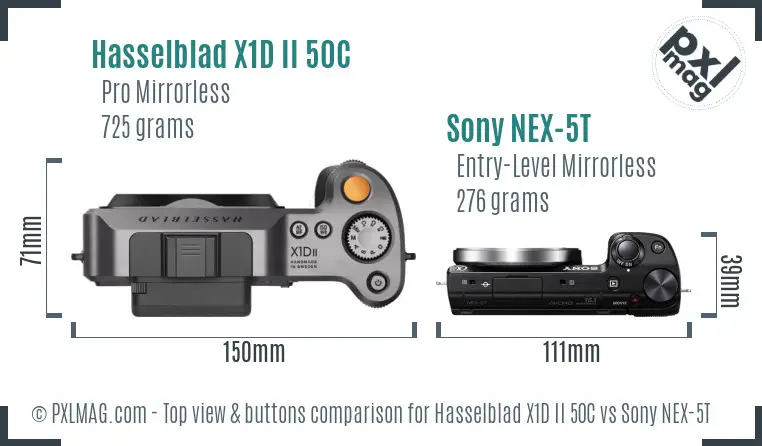 Hasselblad X1D II 50C vs Sony NEX-5T top view buttons comparison