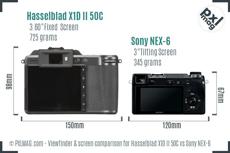 Hasselblad X1D II 50C vs Sony NEX-6 Screen and Viewfinder comparison Hasselblad X1D II 50C vs Sony NEX-6 Screen and Viewfinder comparison