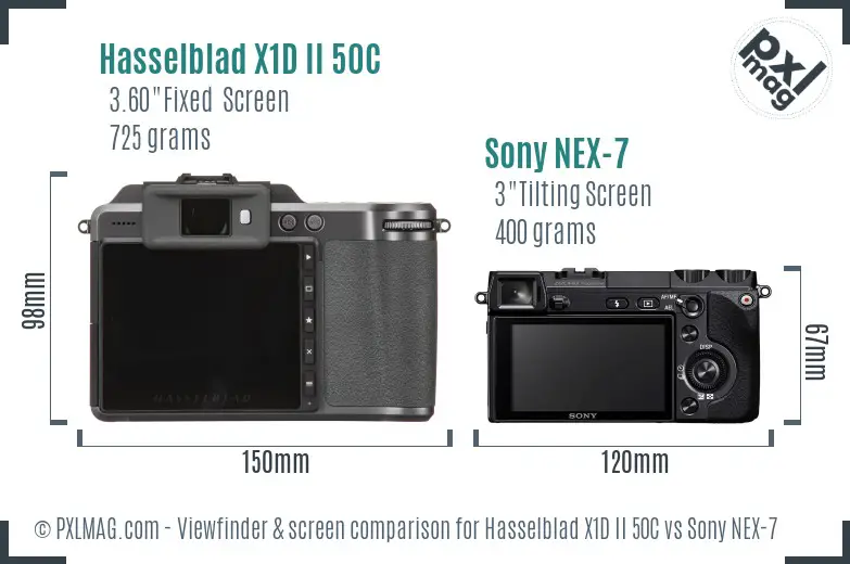 Hasselblad X1D II 50C vs Sony NEX-7 Screen and Viewfinder comparison