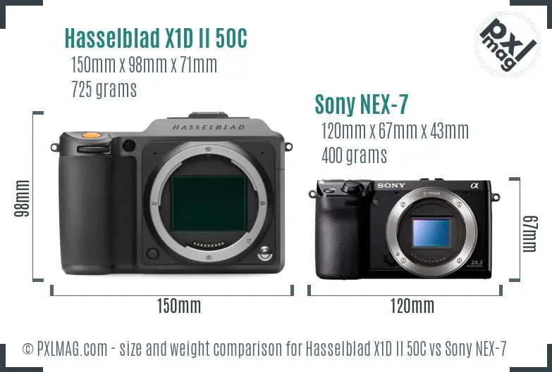 Hasselblad X1D II 50C vs Sony NEX-7 size comparison