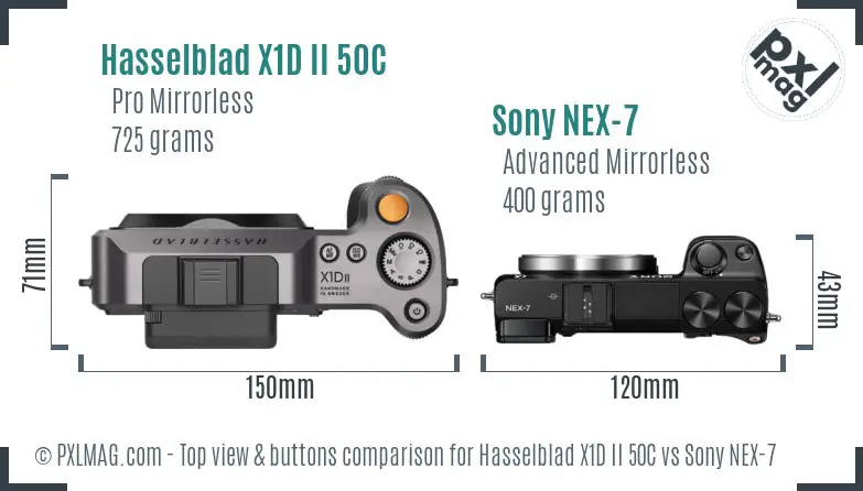 Hasselblad X1D II 50C vs Sony NEX-7 top view buttons comparison