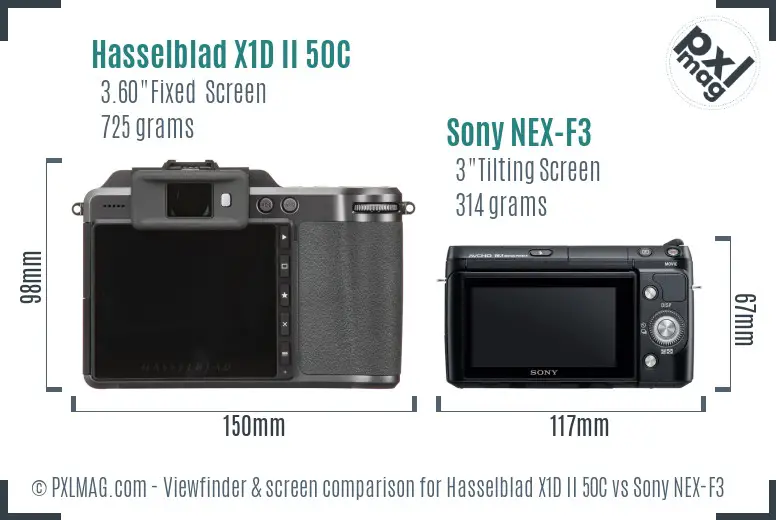 Hasselblad X1D II 50C vs Sony NEX-F3 Screen and Viewfinder comparison
