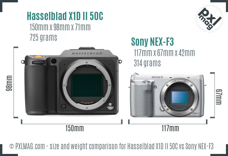 Hasselblad X1D II 50C vs Sony NEX-F3 size comparison