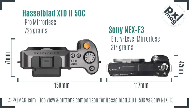 Hasselblad X1D II 50C vs Sony NEX-F3 top view buttons comparison