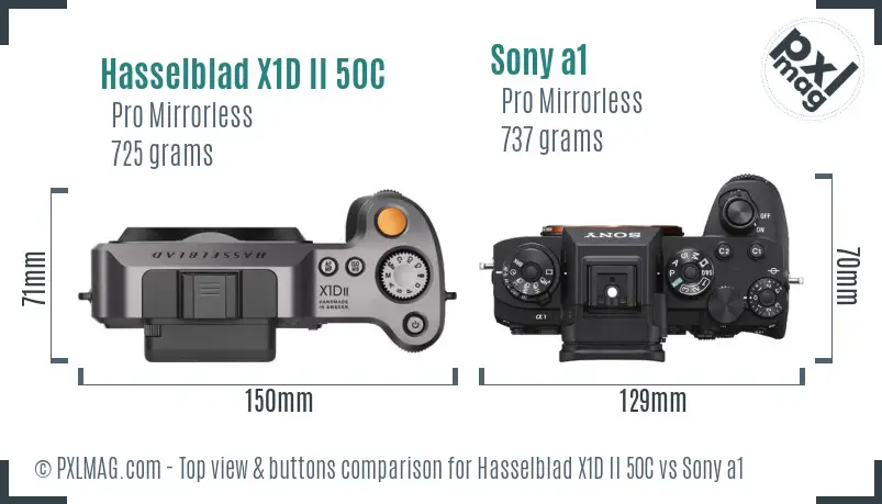 Hasselblad X1D II 50C vs Sony a1 top view buttons comparison