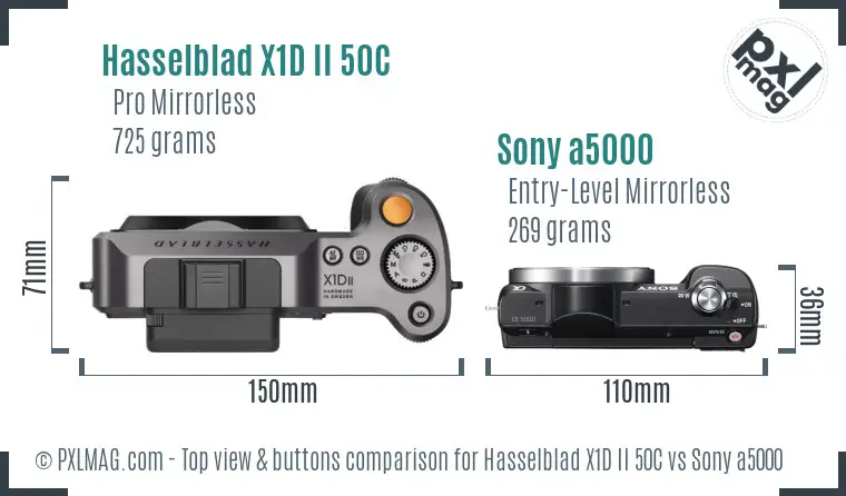 Hasselblad X1D II 50C vs Sony a5000 top view buttons comparison