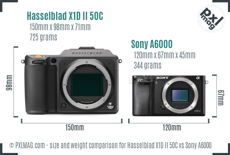 Hasselblad X1D II 50C vs Sony A6000 size comparison Hasselblad X1D II 50C vs Sony A6000 size comparison