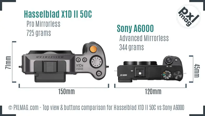 Hasselblad X1D II 50C vs Sony A6000 top view buttons comparison Hasselblad X1D II 50C vs Sony A6000 top view buttons comparison