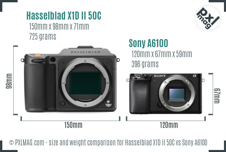 Hasselblad X1D II 50C vs Sony A6100 size comparison
