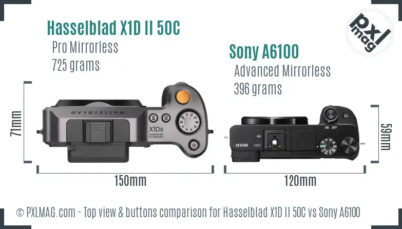 Hasselblad X1D II 50C vs Sony A6100 top view buttons comparison