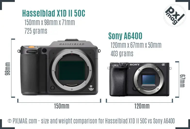 Hasselblad X1D II 50C vs Sony A6400 size comparison