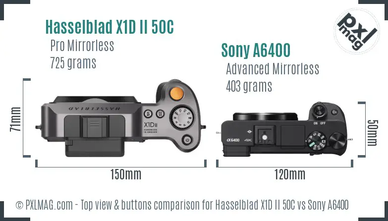 Hasselblad X1D II 50C vs Sony A6400 top view buttons comparison