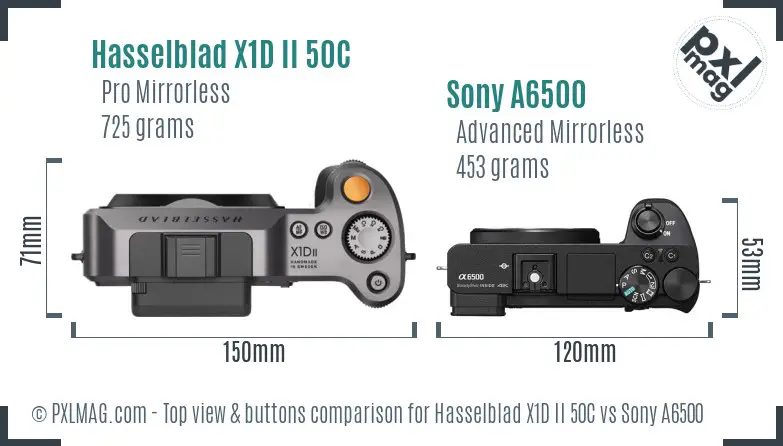Hasselblad X1D II 50C vs Sony A6500 top view buttons comparison Hasselblad X1D II 50C vs Sony A6500 top view buttons comparison