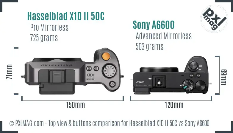 Hasselblad X1D II 50C vs Sony A6600 top view buttons comparison Hasselblad X1D II 50C vs Sony A6600 top view buttons comparison