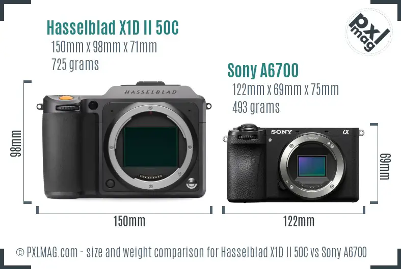 Hasselblad X1D II 50C vs Sony A6700 size comparison