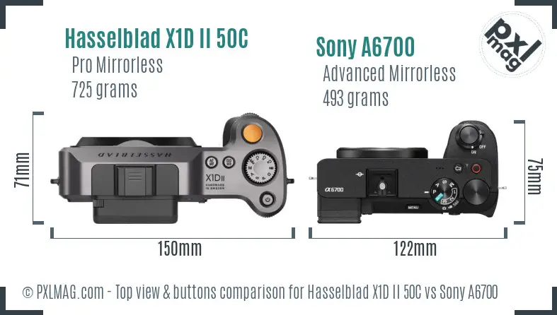 Hasselblad X1D II 50C vs Sony A6700 top view buttons comparison