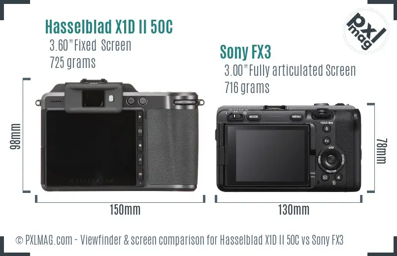 Hasselblad X1D II 50C vs Sony FX3 Screen and Viewfinder comparison