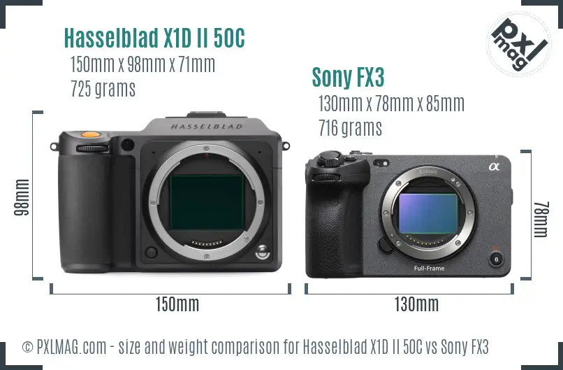 Hasselblad X1D II 50C vs Sony FX3 size comparison