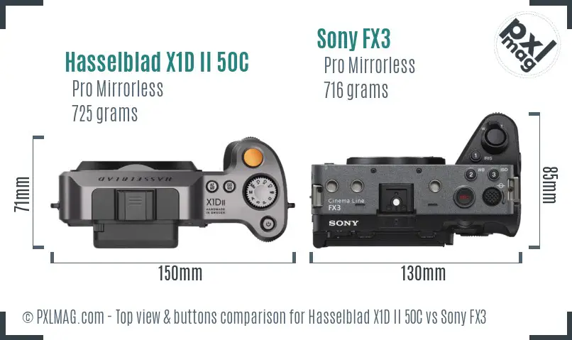 Hasselblad X1D II 50C vs Sony FX3 top view buttons comparison