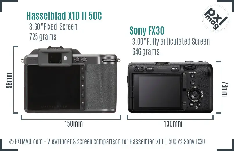 Hasselblad X1D II 50C vs Sony FX30 Screen and Viewfinder comparison