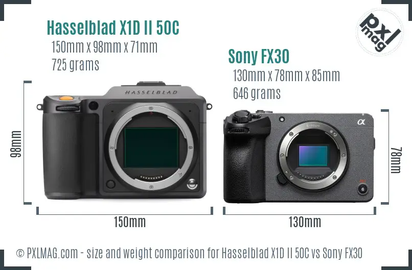 Hasselblad X1D II 50C vs Sony FX30 size comparison