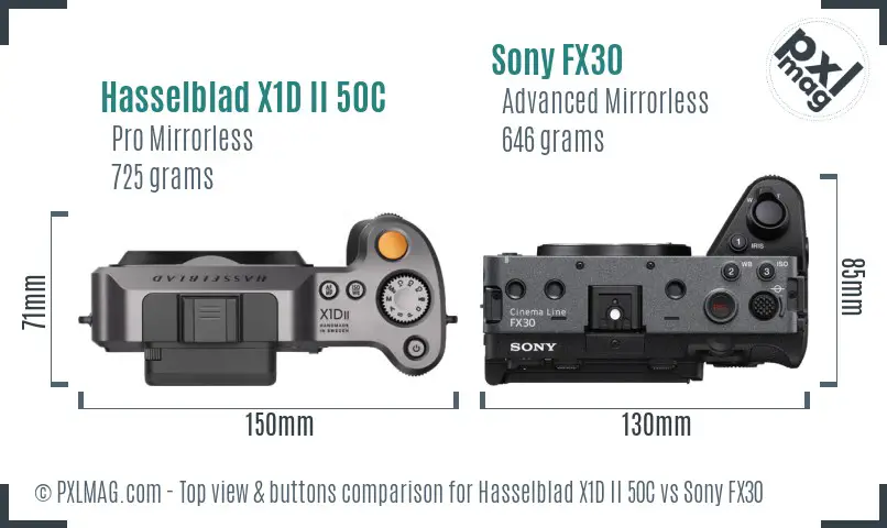 Hasselblad X1D II 50C vs Sony FX30 top view buttons comparison