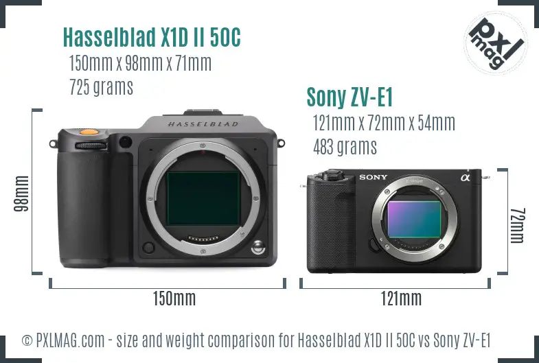 Hasselblad X1D II 50C vs Sony ZV-E1 size comparison