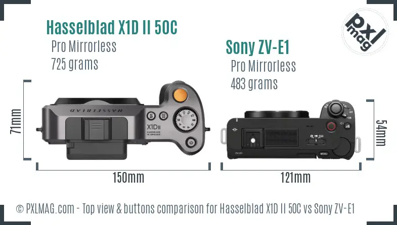 Hasselblad X1D II 50C vs Sony ZV-E1 top view buttons comparison