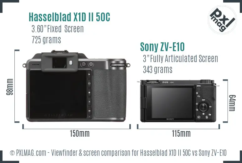 Hasselblad X1D II 50C vs Sony ZV-E10 Screen and Viewfinder comparison