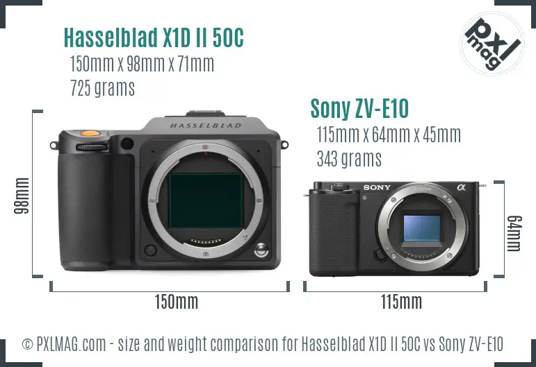 Hasselblad X1D II 50C vs Sony ZV-E10 size comparison