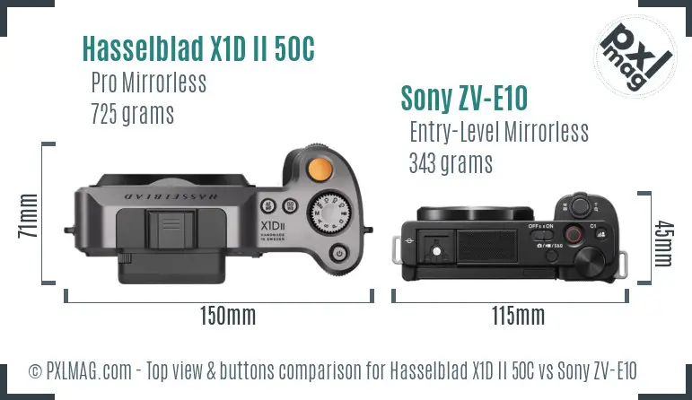 Hasselblad X1D II 50C vs Sony ZV-E10 top view buttons comparison
