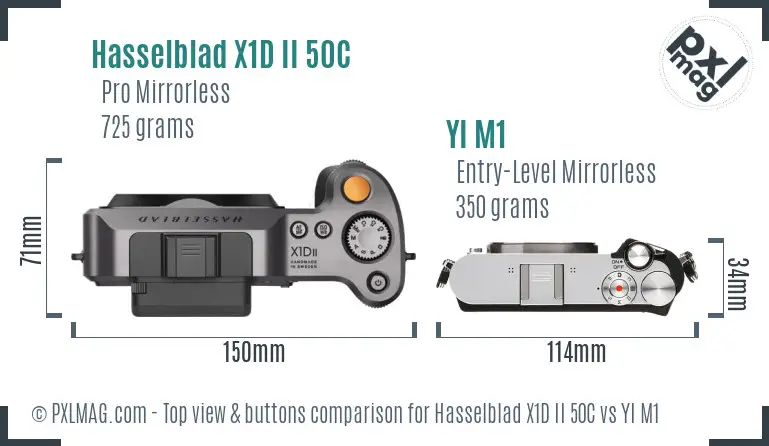 Hasselblad X1D II 50C vs YI M1 top view buttons comparison