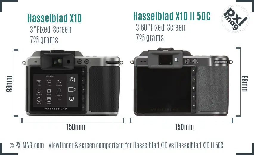 Hasselblad X1D vs Hasselblad X1D II 50C Screen and Viewfinder comparison